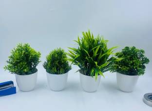 blue penguin Pack Of 4 Small Size Green Wild Flower Artificial Flower  with Pot