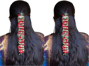 RMKArt Artificial Flower for Women Hair Accessory Garland Juda Gajra Red (2 Pack) Bun