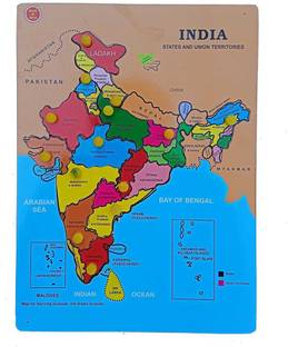 FireFlies Wooden India Map Puzzle Toy With Nob for kids