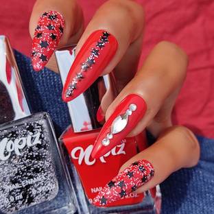 NOPIZ High Shine Long Lasting Nail Polish Black Star, Red COMBO OF 2 (N001-N006)