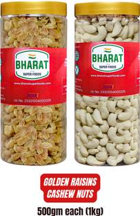 Bharat Super Foods Dry Fruits Combo Pack 1kg - Cashew Nuts & Golden Raisins Combo 500gm each Cashews, Raisins