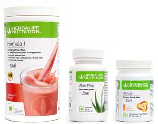 Herbalife Nutrition Formula 1 Shake Strawberry Flavor And Aloe Plus Tablet And Afresh Peach Flavor Protein Shake