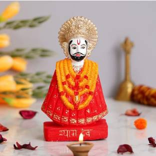 krishnagallery1 Marble Look Khatu Shyam Murti Statue Radha Krishna shaym Baba for Pooja Home Decor Idol डेकोरेटिव शोपीस  -  24 cm
