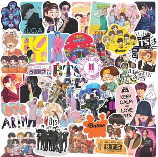 CLICKEDIN 3.81 cm Cool Bts 50 Laptop Stickers Self Adhesive Sticker