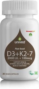 Unived D3+K2-7 with 4000 I.U. Vegan Vitamin D3 & 100mcg Vitamin K2-7, 30 Vegan Capsules