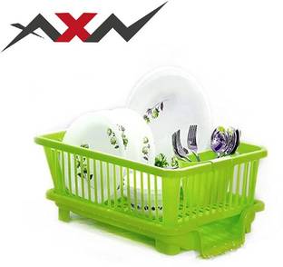 AXN Dish Drainer Kitchen Rack Plastic 3 in 1 Large Sink Set Dish Rack Drainer , Drying Rack Washing Basket tray(GREEN)