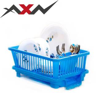 AXN Dish Drainer Kitchen Rack Plastic Large 3 in 1 Sink Set Dish Rack Drainer Drying Rack Washing Basket(BLUE)