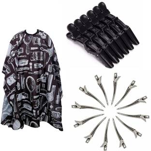 Uniqon Set Of Silver &Crocodile Setting Hair Clip With Black Print Hair Cutting Sheet Makeup Apron