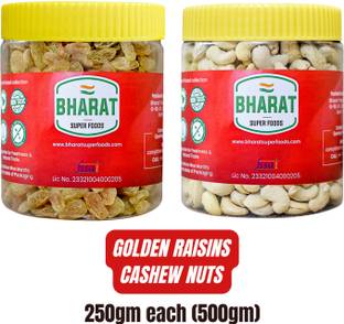 Bharat Super Foods Dry Fruits Combo Pack 500g – Cashew Nuts & Golden Raisins Combo 250gm each Cashews, Raisins