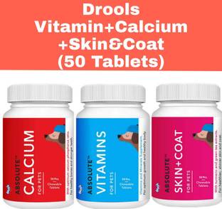 Drools Drools Absolute Cal+Vit+Skin&Coat(50 Tablets Each) Dog Supplement Chicken 0.6 kg (3x0.2 kg) Dry Adult, New Born, Senior, Young Dog Food