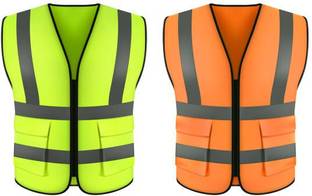 SHASALES High Visibility Safety Vest 2 Reflective Strips,Front Zipper (GREEN and ORANGE) Safety Jacket