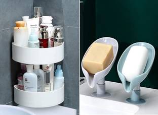 SHOPITECH Soap Dish 2 + Corner Shelves 2 With Adhesive Sticker Plastic Wall Shelf Plastic Wall Shelf