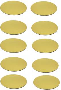 noble foods 10 INCH Round MDF 10 Picecs MDF Round Cake Circle Base, 10 Inches Diameter, Gold Wooden Cake Server