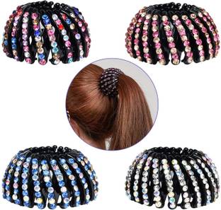 barakath Rhinestone Hair Ponytail Holder for Women Girls, Expandable Bird Nest Hair Clip Hair Clip