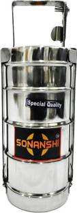 Sonanshi Stainless Steel Traditional Indian Tiffin Carrier for Office/College/School 4 Containers Lunch Box