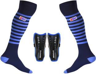 DENOVO Justry Football Kit (One Pair Lycra Striped Knee Length Football Socks + One Pair Shin Guard) Football Kit