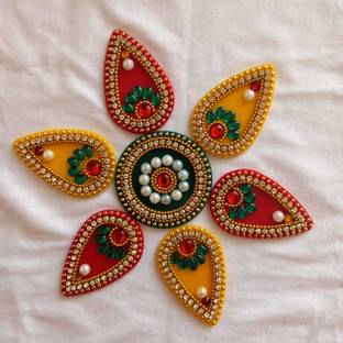 Ar creation Acrylic Rangoli Diwali Rangoli (red yellow green) Decorative Small Rangoli 06 Rangoli Stencil