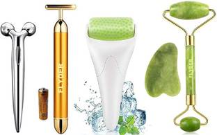 फ्लाइडर 100% Natural Jade Roller-Gua Sha, T-Shape Massager, Ice Roller With 3D Massager.