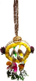 The Décor Shop Artificial Bird Nest Chidiya with Grass Jute Hanging Nest Home Décor Combo Decorative Showpiece  -  33 cm