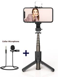 BUFONA Multifunctional Stand Holder Bluetooth Selfie Stick with Selfie Light+Collar Mic Tripod, Monopod, Monopod Kit, Tripod Ball Head, Tripod Bracket, Tripod Clamp, Tripod Kit