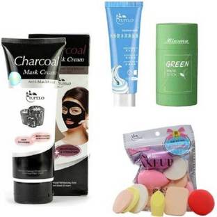 YELGO Set of 4 charcoal mask & ice cream mask & Green stick mask & 6 Pc Beauty Blender