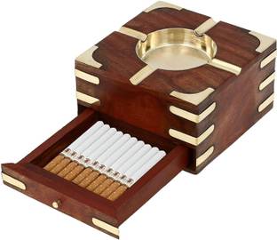 STUFFCOLLECTION Wooden Handmade Ashtray with Cigarette Holder Brown Wood Ashtray