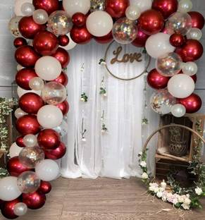 Bash N Splash Printed White Red Gold Party Decoration Balloon Pack confetti Chrome Arch Strip Glue dot Balloon