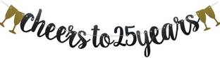 Festiko Cheers to 25 Years Banner Black Paper Glitter Party Decorations for 25TH Wedding Banner