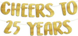 Festiko Cheers to 25 Years Gold Glitter Banner - 25th Anniversary and Birthday Party De Banner