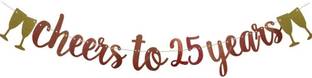 Festiko Cheers to 25 Years Banner Rose Gold Paper Glitter Party Decorations for 25TH Wed Banner