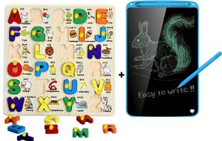 blue seed Writing Pad/Tablet Board Slate Drawing Digital Notepad+ABC Alphabet Puzzle Board