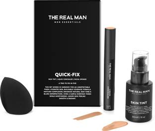 THE REAL MAN Quick Fix Set For Men. Skin Tint | Liquid Concealer | Facial Sponge. 03 MEDIUM