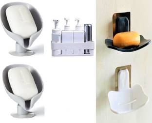 Qrex Easy to Install Vacuum Suction Bathroom Shelf Curve Soap Stand Plastic Toothbrush Holder