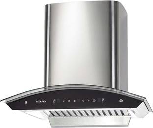 AGARO Elite 60 cm 1200 m3/hr Auto-Clean curved glass Kitchen Hood, Silver Auto Clean Wall Mounted Silver 1200 CMH Chimney