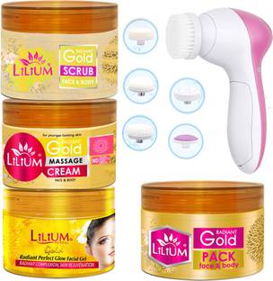 LILIUM Gold Facial Kit & Multifunction 5in1 Massager, 1Kg