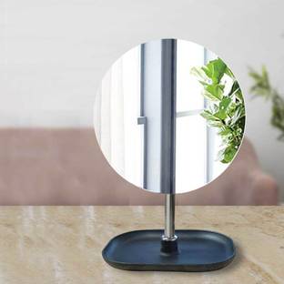 Painting Mantra Metal Table Top Mirrors Shape Handheld Stand (7x12 Inch) Silver Magnifying Mirror