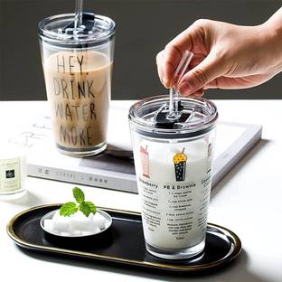 EMAILYA RETAILS coffee cup sipper glass with straw mug with straw coffee Glass Coffee - 1Pcs Glass Coffee Mug