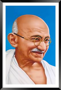 DBrush Mahatma Gandhi Artwork with framed Gandhiji Painting Potrait wall hanging art Digital Reprint 20 inch x 14 inch Painting