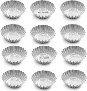 M T TRADERS Aluminium Cup Cake Tart Molds Big (6.5 cm Diameter 2.5 cm Depth, Silver) . Tray