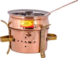 Shivshakti Arts Pure Copper Handi Spoon & Sigdi with Brass Stand,for Serveware 3 Piece Set(NO-2) Cookware Set