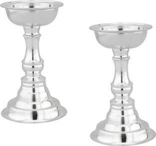 Sri Jagdamba Pearls Silver (Pack of 2) Table Diya Set (Height: 4 inch) Silver Diyas Silver (Pack of 2) Table Diya Set