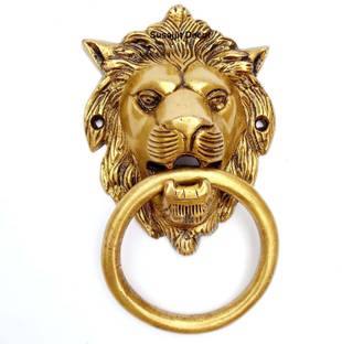 SUSAJJIT DECOR Brass Door Knocker Lion Face in Antique Yellow Finish For Your Door Brass Door Knocker