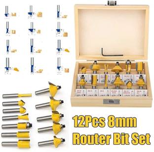 uptoak 8mm Shank Router Bit Set Woodworking Cutter Tool with Wooden Case 12pcs Router Bits Drill