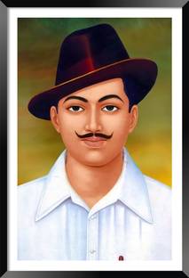 DBrush Shahid Bhagat Singh poster with framed Laminated artwork Indian Freedom Fighter Digital Reprint 20 inch x 14 inch Painting