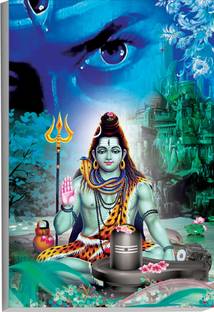 komstec 45.72 cm Gods Lord Shiva Ji with Shivling Poster Sunboard Wall Art Shiv Eye Removable Sticker