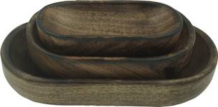 Culturway Wooden Storage Bowl Oval Shape Any Time Snacks Wooden Bowls Set of 3 Disposable