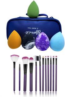 Byoode 12 PCS MAKEUP BRUSH SET WITH BEAUTY BLENDER AND BEAUTY SPONGE(PURPLE02)
