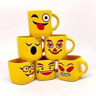love unlimited Pack of 6 Bone China Square Pari Microwave Safe Chai/Tea Cups Serving Tea Mugs