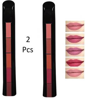 NYN HUDA Insta Beauty 5 in 1 Sensational Creamy Matte Lipstick, The Nude Pack of 2