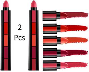 NYN HUDA Insta Beauty 5 in 1 Sensational Enrich Creamy Matte Lipstick, The Red Pack of 2